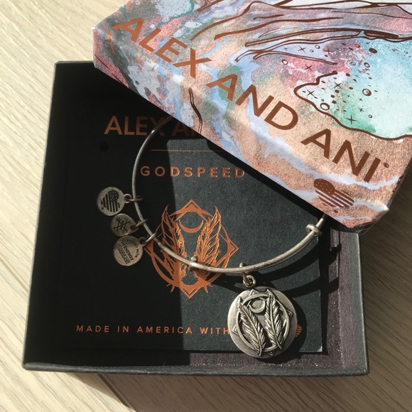 Alex and Ani Silver Godspeed Charm Bangle Bracelet - Picture 2 of 6